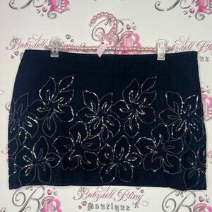 Hollister skirt tropical flowers sequin embroidered sparkly shiny black floral